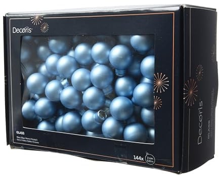Kaemingk Weihnachtskugeln am Draht Glas 2cm x 144 Stück Spiegelbeeren Matt - kleine Dekokugeln - Christbaumschmuck & Weihnachtsdeko - Eisblau