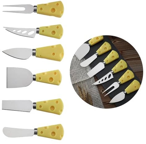 Embhlitfe 6 Pcs Cheese Knife Set Mini Butter Knife Stainless Steel Cheese Slicer Cheese Fork Cheese Shovel for Cheese Slicer, Cake, Dessert and Butter Cutter Parties and Picnics
