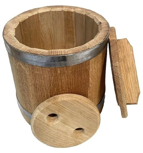 Sauerkrauttopf 20 L, Eiche, Gurkentopf, Einlegegefäß, Holzgefäß zum Einlegen für Gemüse, (Bottich), mit Deckel und Druckplatte, Einlegetopf, Gärtopf, Holzkübel aus Eiche
