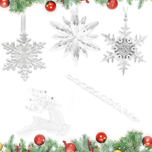 AMONENZ Decoración de Navidad, 19 Piezas Adornos de Navidad, Copos de Nieve Decoracion Navidad con Cinta y Anillo de Metal, para Fiestas de Navidad, Fiestas Infantiles, Bodas