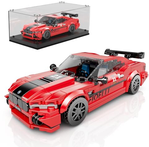 Mould King 27072 Technik Speed Champion Drift Auto Klemmbausteine M8 Rennwagen Bausteine Supersportwagen Baustaz mit Acryl Vitrine Modellautos zum Sammeln(481 Teile)