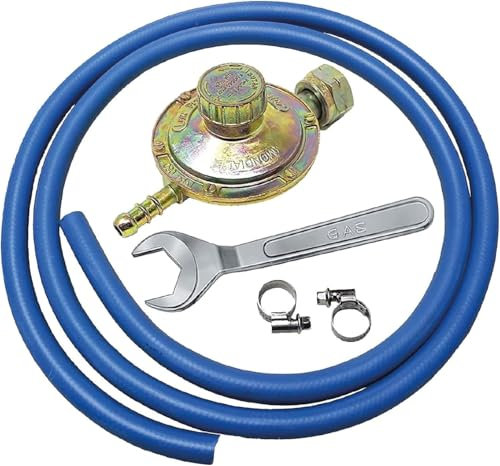 Kit Tubo REGOLATORE Professionale 4 pz Gas Gpl Cucina Barbecue Stufa 1 Tubo da 1,5 mt + 1 Regolatore + 2 Fascette + 1 Chiave - Omologato 7140 IMQ Pressione 28/30 Bar Made in Italy (TARATURA VARIABILE)