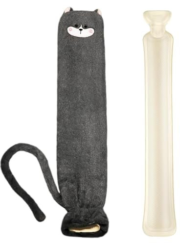 Wärmflasche Lang,2L Wärmflasche Lang Mit Weichem Bezug,Abnehmbare Und Waschbare,Schlauch Premium Weiches Plüsch Nettes,Geschenk (Grau)