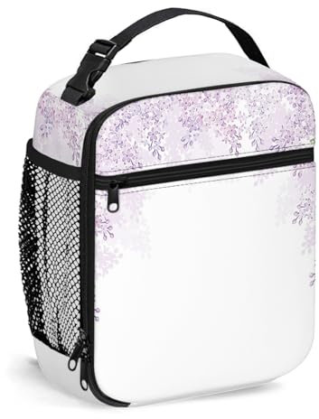 Bolsa de almuerzo reutilizable con diseño de flores, flores lilas en flor, lonchera pequeña para hombres y mujeres, lonchera portátil aislada para adultos, adecuada para picnic en el trabajo, color bl