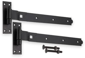 Infinity Decor Epoxy Black Cranked Heavy Duty Hook and Band Hinges 18” 450mm Pack – Suitable for Barn Door, Garden Gate & Outdoor Gates