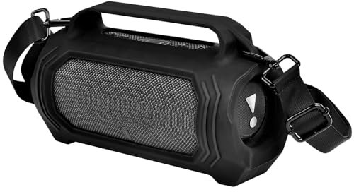 Custodia in silicone per JBL Charge 5 altoparlante Bluetooth portatile impermeabile, pelle gel di protezione da viaggio, sacchetto di gomma impermeabile con tracolla (nero)
