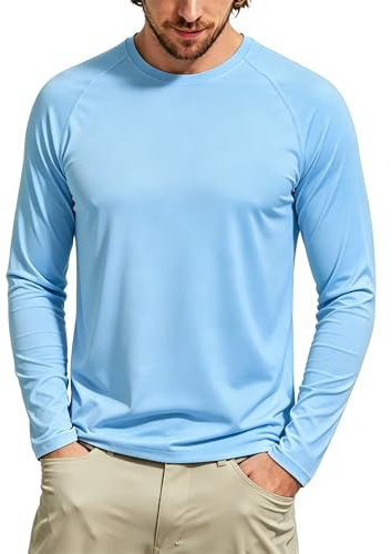 Tansozer Men's Watersport Rash Guards T-Shirt Long Sleeve UV Protection Clothing Hiking Summer Shirt UPF 50+ Baselayer, Sky Blue, M