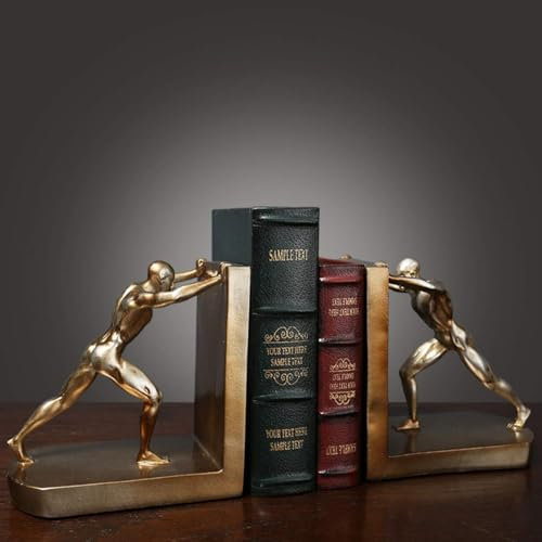 Goldene Figuren Buchstützen aus Harz 2er Set, für schwere Bücher Dekorative Regalhalter mit Rutschfester Basis, Ideal für Arbeitszimmer und Büro, Stilvolle Wohnaccessoires