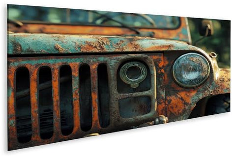 islandburner Prime Bild auf Leinwand Verrosteter alter Jeep im Wald Bilder Wandbilder Poster