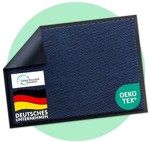Floordirekt Premium Fußmatte für Eingangsbereich, 40x60cm Blau, Schmutzfangmatte für Innen und Außen, rutschfest & waschbar, Sauberlaufmatte für Flur, Teppich für Haustür, Sky Novo