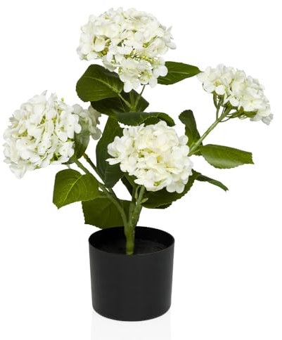 hjh OFFICE Fiore artificiale in vaso, 52 cm, ortensia artificiale