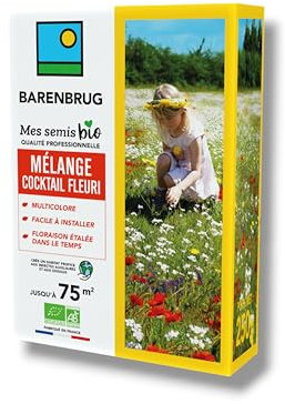 BARENRBRUG - Mélange Cocktail fleuri BIO - Multicolore - Facile à Installer - Floraison Étalée - Crée un Habitat Propice aux Insectes Auxiliaires et Oiseaux - Fabriqué en France - 250G
