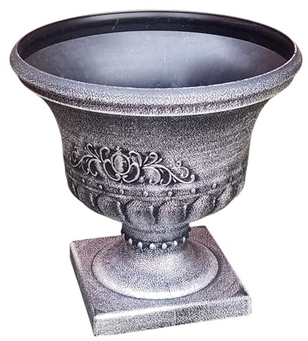 Decorative Urn Planter with Large Plant Pot Stand – Classic Outdoor & Indoor Flower Pot – Weather-Resistant Garden & Patio Decor – Elegant Ornamental Planter for Plants (Silver, 43X45CMS)