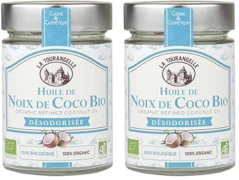 La Tourangelle - Huile de noix de coco désodorisée - 100% Biologique - Huile de coco raffinée - Cuisine et cosmétique - 314ml (Lot de 2)