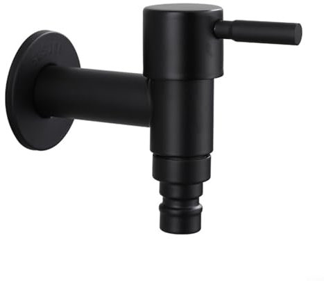 Langer Griff, Wandmontage, Schlauchanschluss, Kugelhahn, Edelstahl, Outdoor, Garten, Küche, Badezimmer, Wasserhahn, schwarzes Finish (S)