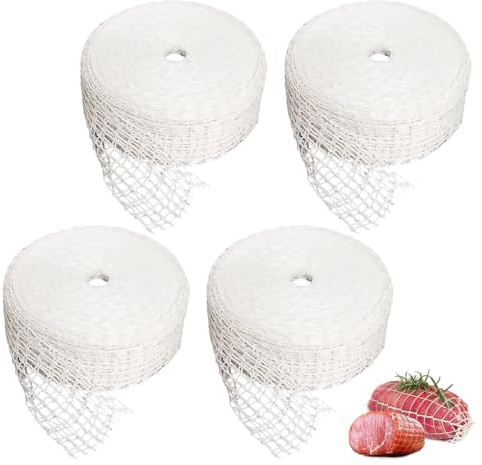 4 Rollen Schinkennetz Weiß,Schinken Netz,Fleischnetz Bratennetz Räuchernetz | 1m x 9cm Rollbraten Netz, Hochflexibles Fleischnetz, zum Aufbewahren Aufhängen Backen Garen von Fleisch Schinken Wurst