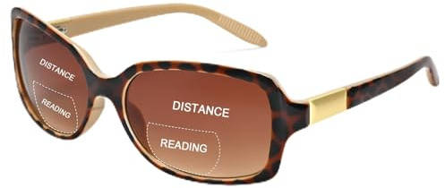 JiSoo Reading Sunglasses 1.5 Bifocal Sunglasses for Women, Retro Square Sun Readers with Spring Hinge,Tortoise Brown