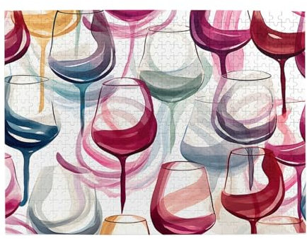 Mexpekil 500 Pieces Jigsaw Puzzles Red Wine Glass Pattern Puzzles For Adults, Wood Puzzle Educational Game Jigsaws Gift For Men Women Mother Father