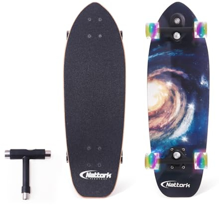 Nattork Complete Skateboards 29 x 8 Kids Skateboard Cruiser Skateboards for Beginners Double Kick Girls Skateboard with Maple Wood (Black Hole)