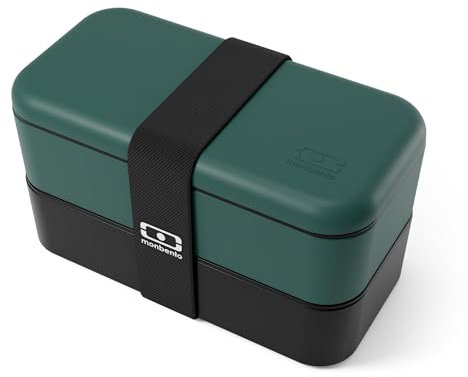 monbento - Bento Box Adult Original Green/Black Made in France - 2 Leakproof Compartments - Microwave & Dishwasher Safe - Stackable Lunch Box for Work/Picnic/Meal Prep - BPA Free Containers for Food