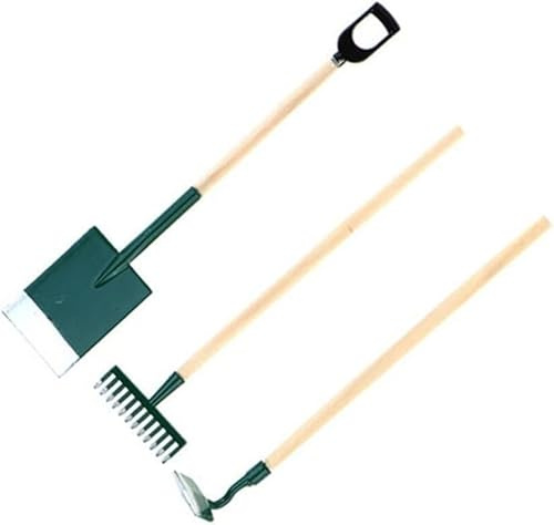 3PCS Green Miniature Dollhouse Garden Tools,1/12 Miniature Shovel Rake and Hoe Farm Tools Dollhouse Decoration Accessories,Dollhouse Décor