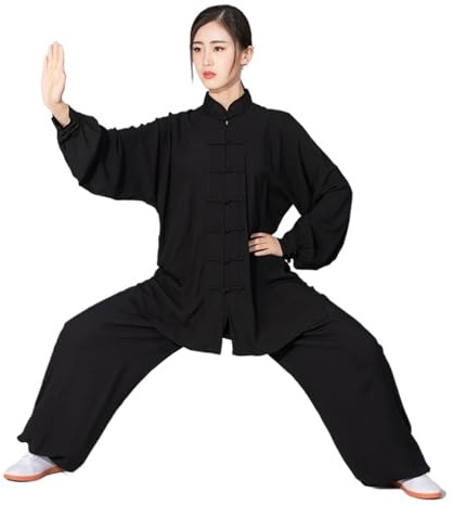 LXHZSY Tai Chi Traje Traje de Tai Chi de algodón Suave for Hombre y Mujer, Uniforme de Artes Marciales Kung Fu Wushu, Chaqueta y Pantalones Wing Chun(Black,XL(175cm))