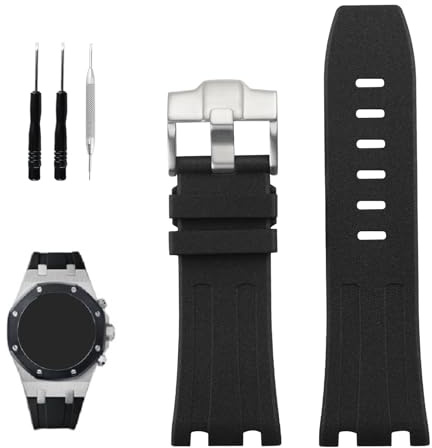 XIW Armband Compatible for 28mm Audemars Piguet AP Royal Oak Offshore Watch (Silver Buckle)