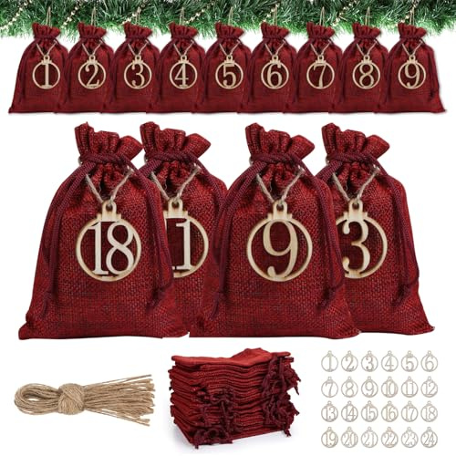 Adventskalender zum Befüllen, 24pcs Adventskalender Säckchen, Weihnachtskalender zum Befüllen, Weihnachtskalender zum Befüfüllen, DIY Adventskalendertasche aus Stoff(C)