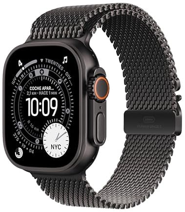 Apple Watch Ultra 3 GPS + Cellular, Cassa 49 mm in titanio nero con Loop in maglia milanese in titanio nero - Large