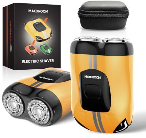 MAXGROOM Bart Rasierer Herren Elektrisch,IPX7 Mini Elektrorasierer Herren,8000RPM Trockenrasierer Herren, 60Min Schnelllade-Travel Shaver,Rasierapparat Herren Elektrisch mit Selbstschleifklingen(Gelb)