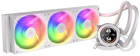 KRUX HydroGlance 360 ARGB LCD White, AIO-Wasserkühlung für Prozessoren, personalisierbares LCD-Display, 360 mm, 3x120 mm ARGB-Lüfter, Kupfer-Wasserblock, kompatibel mit AM4, AM5, LGA1851, LGA1700