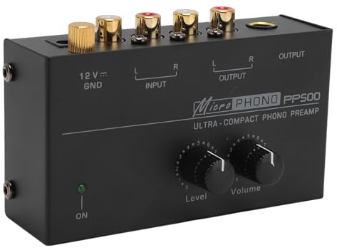 ERYUE Phono-Vorverstärker mit RIAA-Entzerrung, 2 Cinch-Eingängen, 2 Cinch-Ausgängen, 1/4-Zoll-Ausgängen, Unabhängiger Lautstärkeregelung (EU-Stecker)