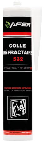 AFER - Colle Réfractaire - Fixation et Étanchéité - Adhérence Métaux, Réfractaires - Utilisation Haute Température jusqu'à 1100°C - Cartouche 310ml - Couleur Noire - 532