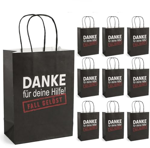 COMOOKA 10 Stk. Geschenktüten Kindergeburtstag Fall Gelöst Detektiv Geburtstag 21x15x8cm Mitgebsel Tüten Detektiv Set Kinder Geschenktasche Schwarz Papiertüten mit Henkel Detektivparty Junge Mädchen