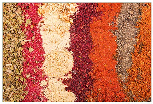 Wallario Küchenrückwand selbstklebend 90 x 60 cm, Motiv: Bunte Gewürze in Streifen - Chili, Curry usw. | Spritzschutz abwischbar & pflegeleicht