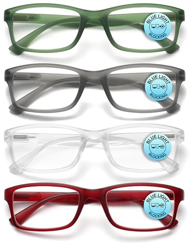 OPULIZE PEP Reading Blue Light Blocking Glasses for Women Men, Rectangular Frame with Anti-Glare Computer & Gaming Eyewear,UV & Eyestrain Protection,Matt Green Grey Frosted Clear Red +2(Pack of 4)