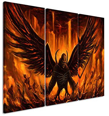 Leinwandbild 3 teilig Satan_Wings_3x90x40cm (Gesamt 120x90cm) _Ausführung schöner Kunstdruck auf echter Leinwand als Wandbild auf Keilrahmen