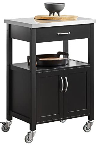 SoBuy FKW22-SCH, Kitchen Trolley Cart Storage Trolley Serving Trolley Kitchen Cabinet with Stainless Steel Worktop