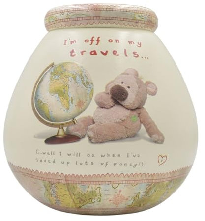 Pot of Dreams Hand Painted Teddy with Globe Save And Smash Handcrafted Ceramic Money Box Piggy Bank | Perfect Decorative Gift and Saving for Holidays & family Vaction