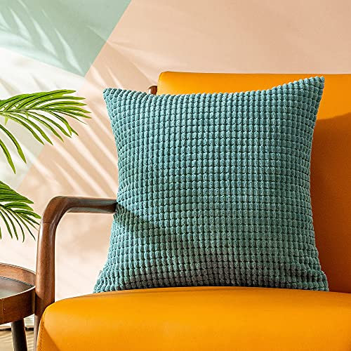 CaliTime Kissenbezüge Kissenhülle Kissenbezug Komfortabler Supersoft Cord Mais Gestreift Beidseitig Dekokissenbezug 60cm x 60cm Türkis