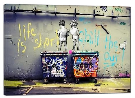 ARTSPRINTS Kunstdruck auf gerahmter Leinwand, Banksy, Life is Short Kids, Stoff-Leinwand, 40’’ x 30’’ inch(102x 76 cm)-38mm depth