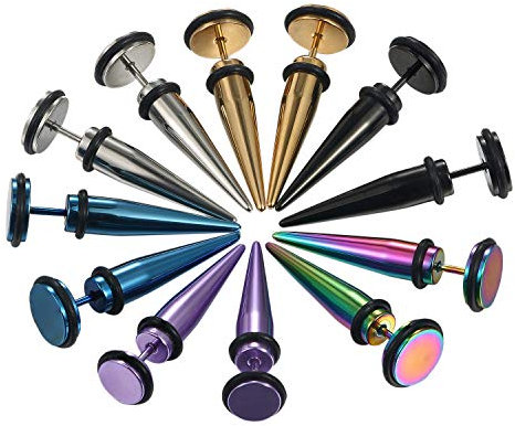 Aroncent Ohrstecker Fake Plug Tunnel: 6 Paare Dehnstab Edelstahl Taper mit Gummi O-Ringe Fakeplugs Ohr Tunnel Piercing Ohrstecker Ohrringe Expander 9mm