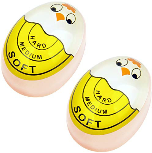 FOREV Temporizador de huevo para huevos duros, indicador de cambio de color hervidos suaves que indica cuándo los huevos están listos, amarillo, 2 unidades