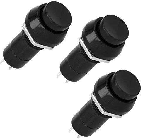 WITTKOWARE PBS-11A 3 Stück 17mm Druckschalter mit 12mm Einbaudurchmesser, 1-polig, EIN/AUS, 1A/250V~, Taste schwarz