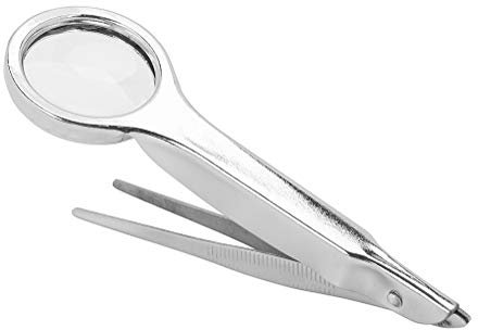 Pinzette mit Lupe Handlupe 10x Vergrößerungslupe Edelstahl Lupenpinzette Faltbare Taschenlupe 25mm Vergrößerungsglas Mini Leselupe mit Acryllinse Sehhilfe für Juwelier Hobby Schmucks Reparatur