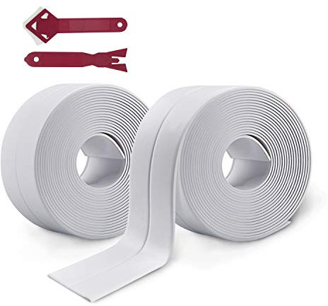2 Stück Weiß Selbstklebende Dichtband Wasserdicht für Küche Bad Dusche Waschbecken, 2 Dichtungsstreifen,2 Dichtungswerkzeug (Weiß)