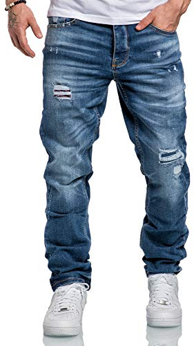 Amaci&Sons Herren Jeans Regular Straight Fit Denim Hose Destroyed 7984