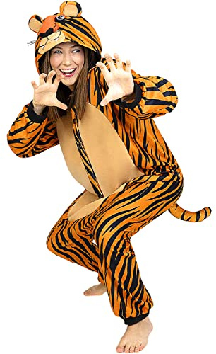 Funidelia | Costume da tigre onesie per donna e uomo Animali, Deserto, Giungla - Costume per Adulto e accessori per Feste, Carnevale e Halloween - Arancione