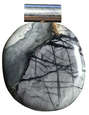 KRIO® - 1x Picasso Marmor Scheibenstein Therapiestein mit Sterlingsilber-Röhrchenöse