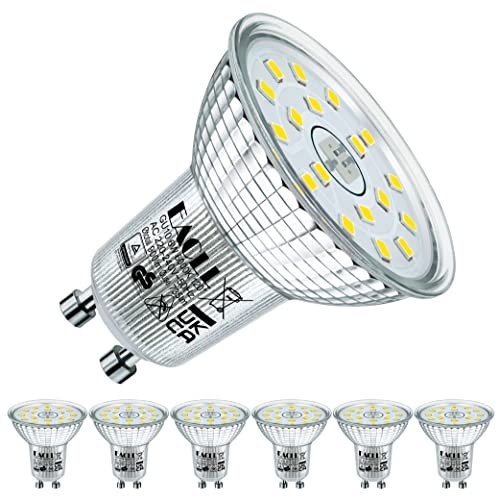 EACLL GU10 LED Kaltweiss 6W Ersetzt 100W Halogen Leuchtmittel, 6er-Pack. 735 Lumen 6000K Birnen, AC 230V Flimmerfrei Strahler, Abstrahlwinkel 120 ° Spot, Nicht Dimmbar Reflektorlampen